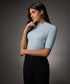 Short Sleeve High Neck Rib Top- Pale Blue